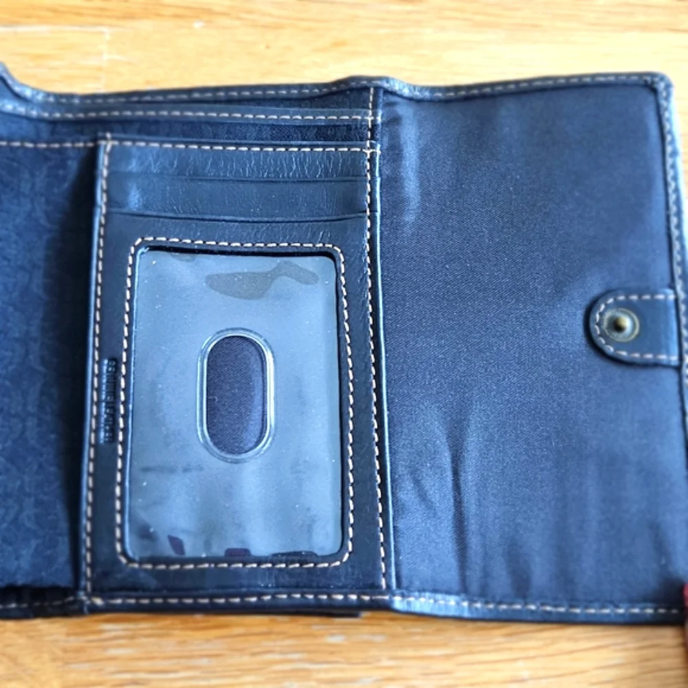 FOSSIL Black Signature Canvas Wallet Multi Card Slots Retro